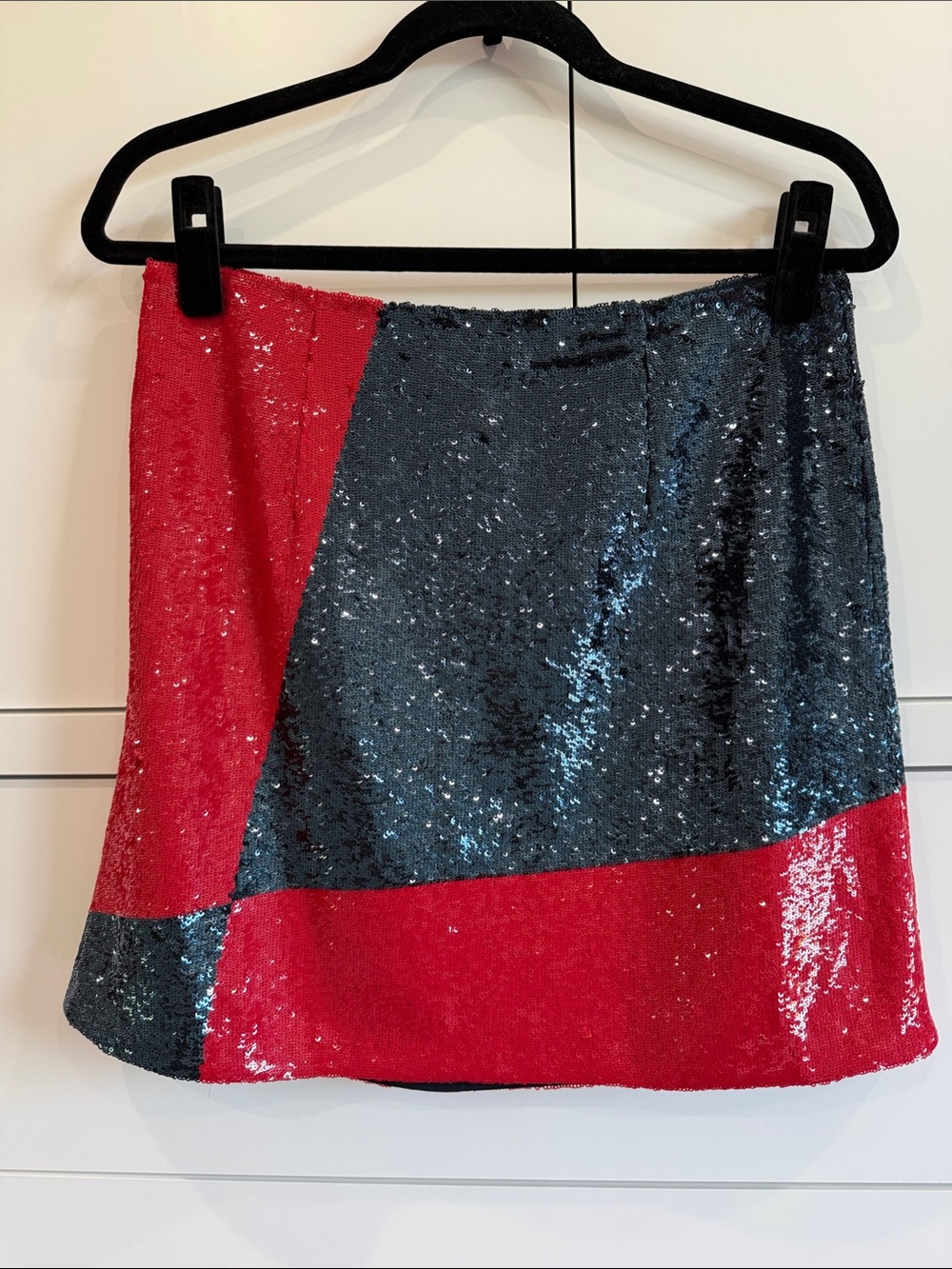 Polo by Ralph Lauren Red & Blue Sequin Colorblock Mini Skirt
